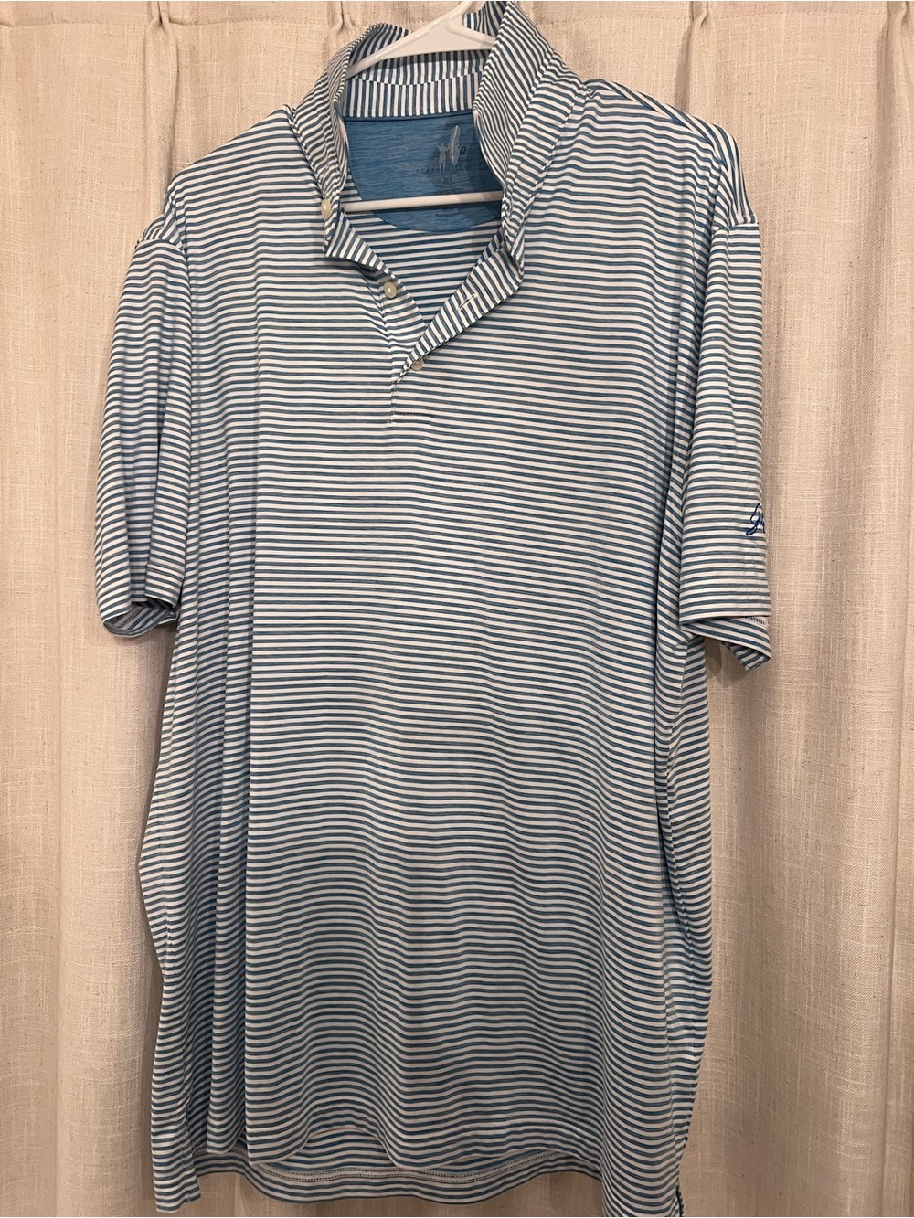 johnnie-O Light Blue & White Striped Golf Polo